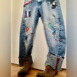 Denim Trouser Boro Slow-Stitch Pants 32x34 – fait à main Montréal taper leg